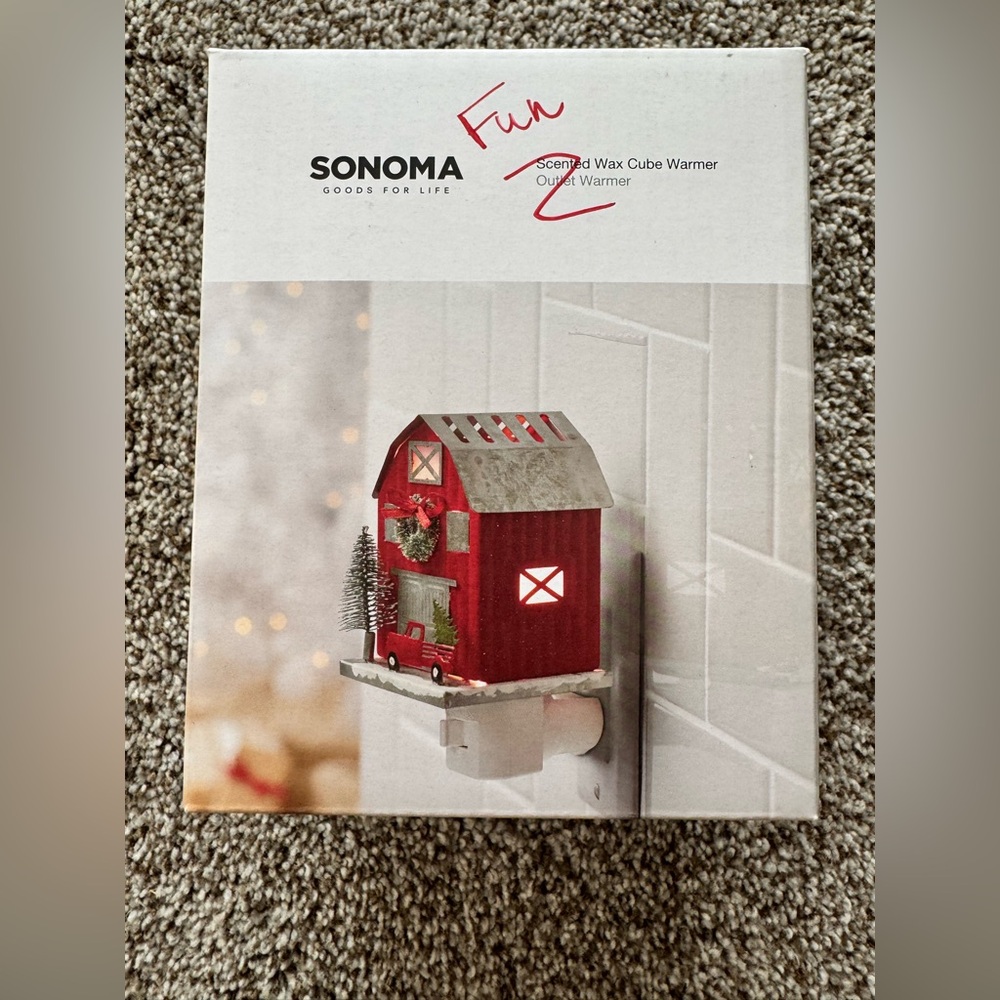 Sonoma Holiday Festive Red Barn Christmas Scene Wax Warmer•Plug In